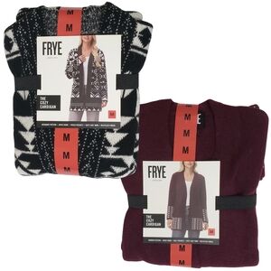 2 Frye Cardigan Sweaters Yarn Long Sleeves Women Medium Black Oxblood NWT